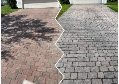 Before and after image of pressure washed pavers by Know Pressure Exterior Cleaning